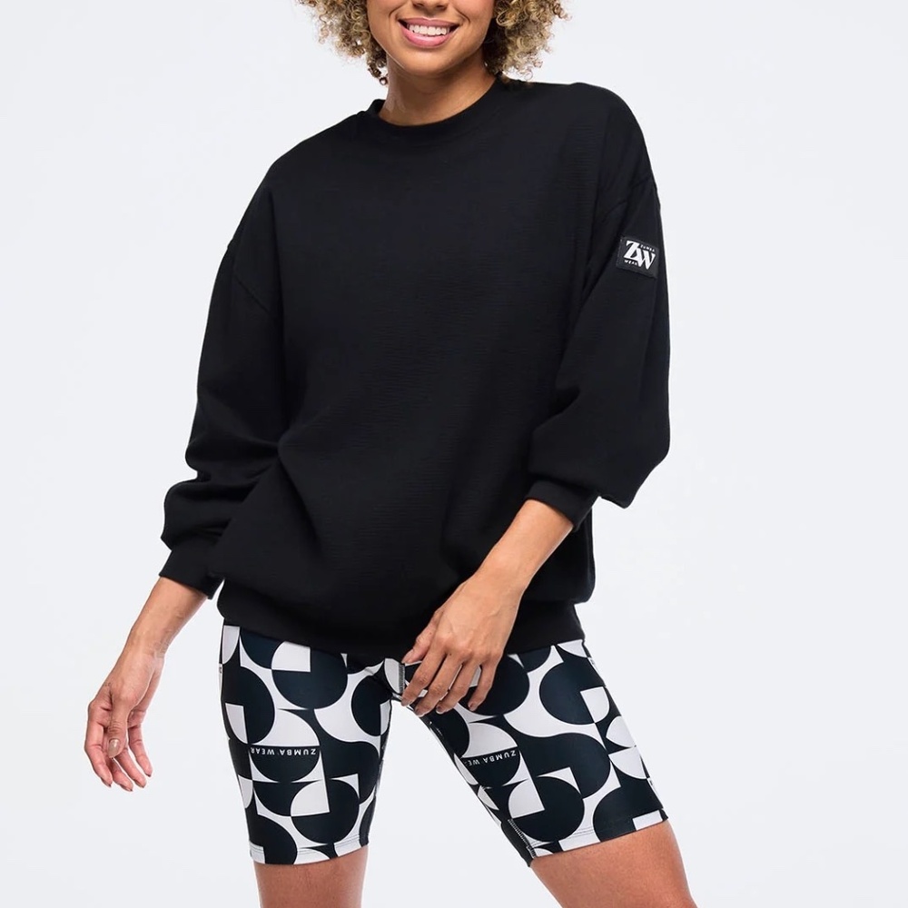 NWT Zumba Haus Oversized Waffle Sweatshirt, Black, size L